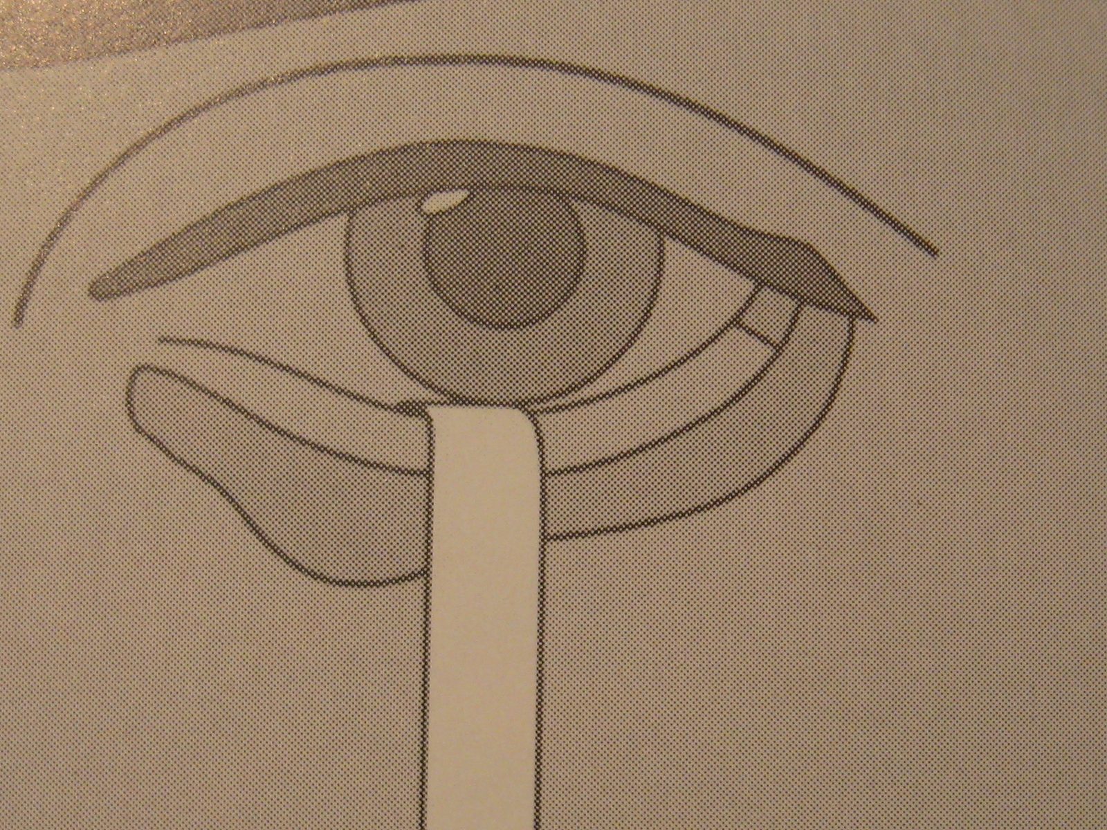 A clinical photograph or clean diagram of a Schirmer test, with a filter-paper strip at the lower eyelid margin and a five-minute tear-wetting measurement. Add a note that it is one part of objective ocular assessment, not a stand-alone diagnosis.